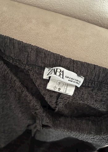 Zara Gri Keten Pilili Kadın Pantolon