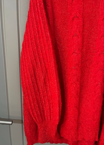 Kırmızı Yüksek Yakalı Örgü Kadın Kazak - Görsel 4
