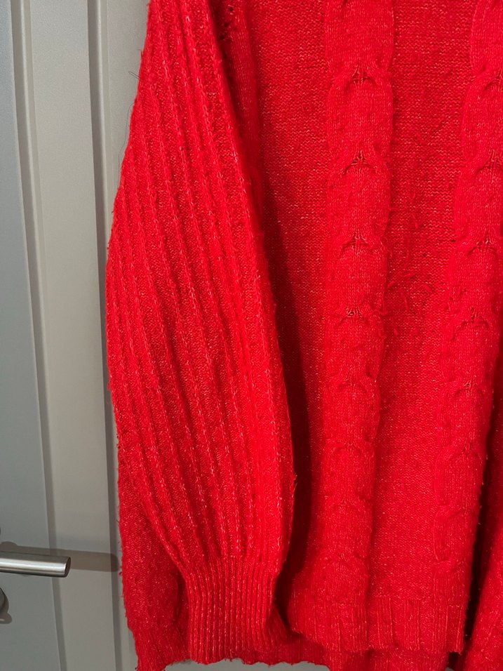 Kırmızı Yüksek Yakalı Örgü Kadın Kazak - Görsel 4
