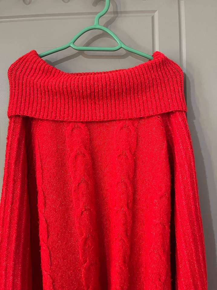 Kırmızı Yüksek Yakalı Örgü Kadın Kazak - Görsel 3