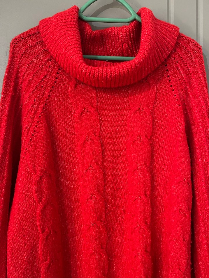 Kırmızı Yüksek Yakalı Örgü Kadın Kazak - Görsel 2