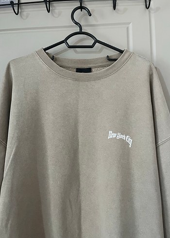 Bej  erkek / kadın Uzun Kollu Salaş Sweatshirt - Görsel 2