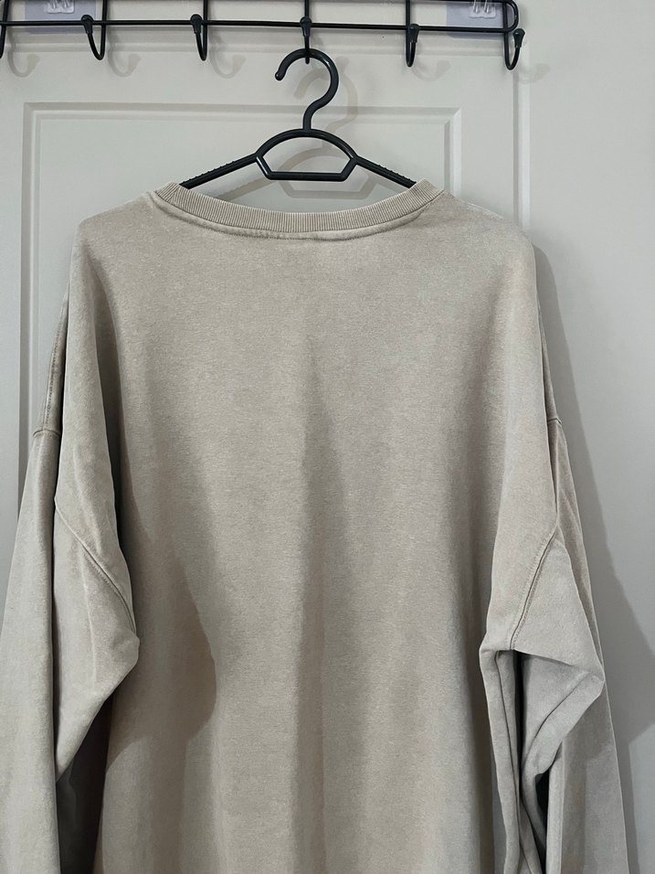 Bej  erkek / kadın Uzun Kollu Salaş Sweatshirt - Görsel 3