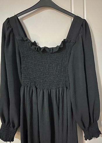 Uzun Siyah Bohem Gotik Elbise Volan Detaylı - Görsel 3