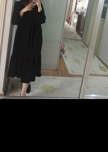 Uzun Siyah Bohem Gotik Elbise Volan Detaylı - Görsel 4