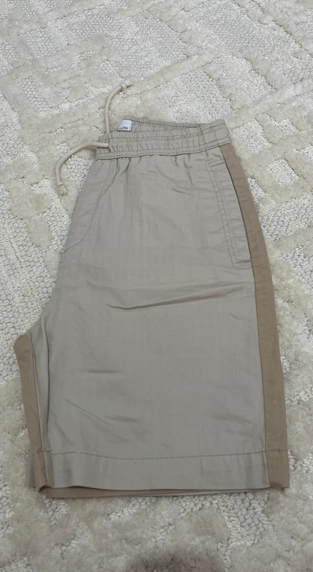 Bej Keten Rahat Kesim Erkek Bermuda Şort - Görsel 2