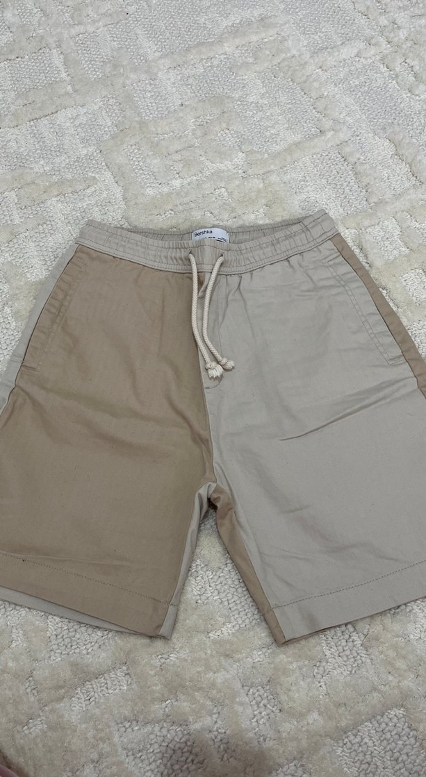 Bej Keten Rahat Kesim Erkek Bermuda Şort - Görsel 3