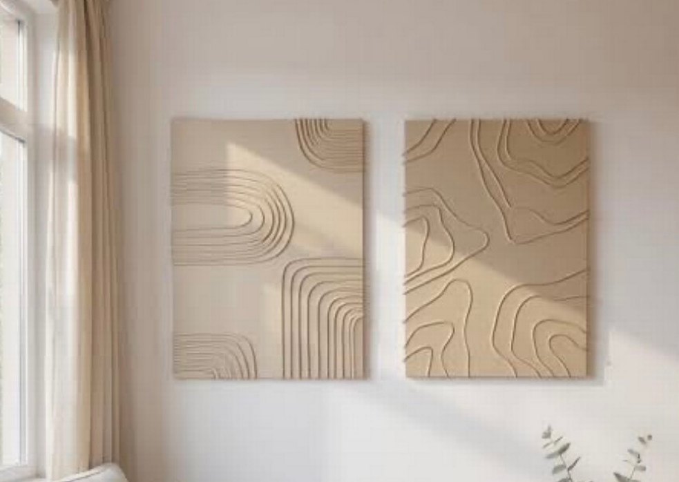 Soyut Yeşil ve Beyaz Tablo Seti - Görsel 5