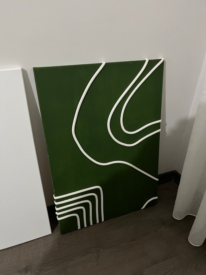 Soyut Yeşil ve Beyaz Tablo Seti - Görsel 4