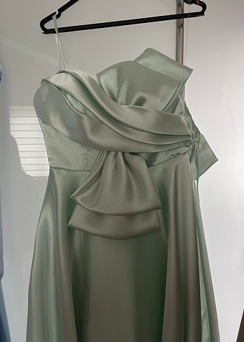 Mavi Drapeli Uzun Straplez Abiye Elbise - Görsel 2