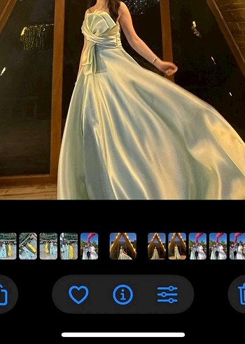 Mavi Drapeli Uzun Straplez Abiye Elbise - Görsel 4