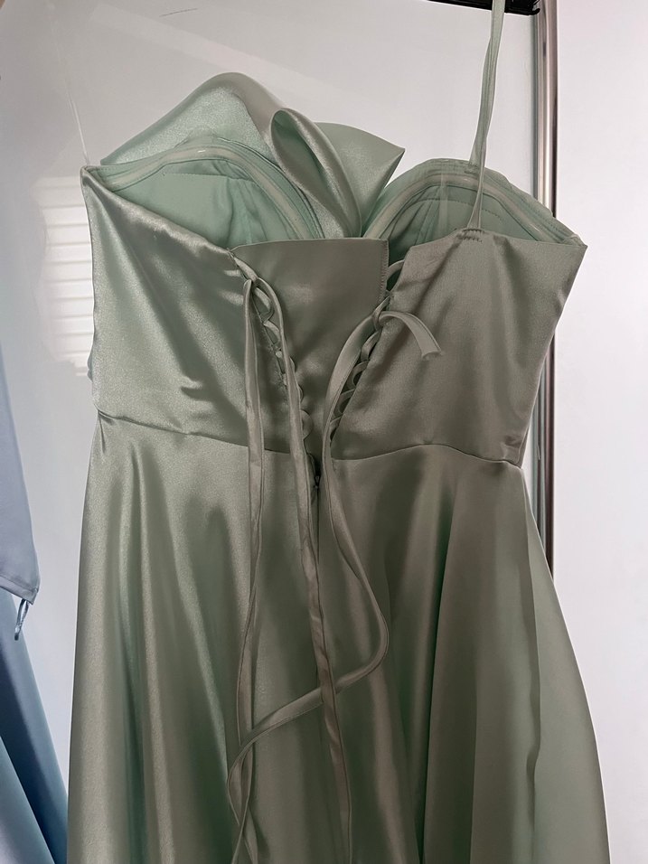 Mavi Drapeli Uzun Straplez Abiye Elbise - Görsel 3