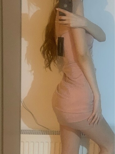 s Beden pembe Renk Pembe simli mini elbise