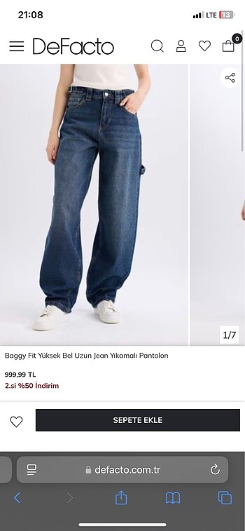 36 Beden mavi Renk Defacto baggy pantolon