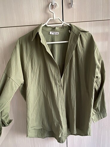 40 Beden haki Renk Kadın Haki Oversize Uzun Basic Gömlek
