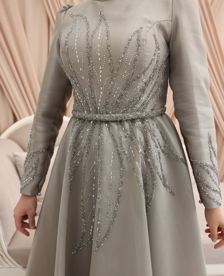 İşlemeli Tesettür Abiye Elbise - Görsel 2