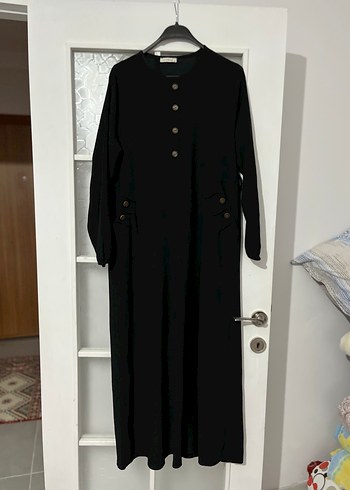 Düğmeli Siyah Uzun Kol Elbise - Görsel 2