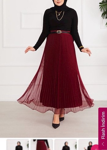 Bordo Piliseli Uzun Etek ve bluz