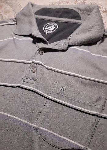 S Bede Gri Çizgili  Erkek Polo Tişört Düğmeli Yaka - Görsel 2