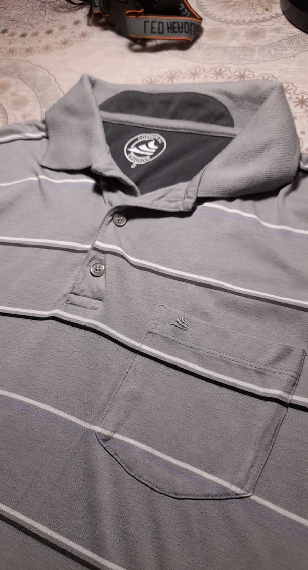 S Bede Gri Çizgili  Erkek Polo Tişört Düğmeli Yaka - Görsel 2