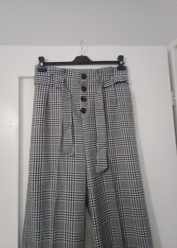 Düğmeli Gri Ekose Kadın Kumaş Pantolon L beden - Görsel 6