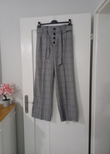 Düğmeli Gri Ekose Kadın Kumaş Pantolon L beden - Görsel 3