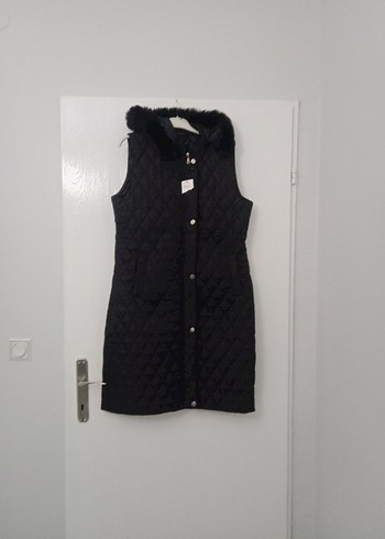 Siyah Uzun Kolsuz Kürklü Kadın yelek M beden - Görsel 5