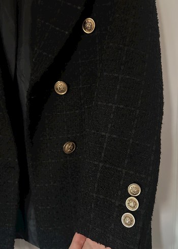 Kadın Siyah Yün Midi Blazer Ceket - Görsel 2