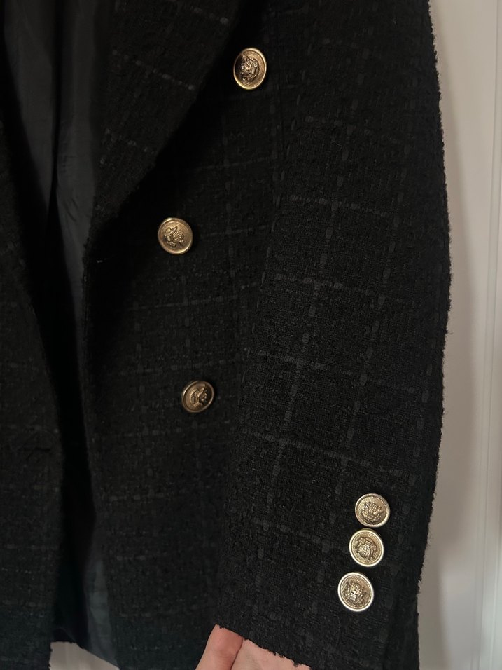 Kadın Siyah Yün Midi Blazer Ceket - Görsel 2