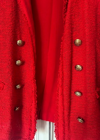 Düğmeli Kırmızı Kadın Ceket - Görsel 2