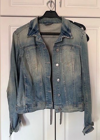 Düğmeli Gri Kadın Denim Ceket - Görsel 3