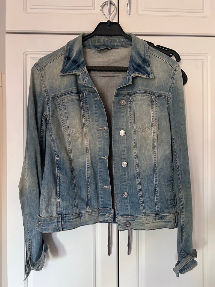 Düğmeli Gri Kadın Denim Ceket - Görsel 3