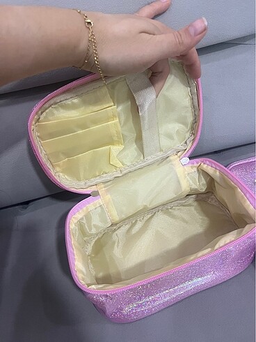 Beden pembe Renk Pembe parlak makyaj çantası