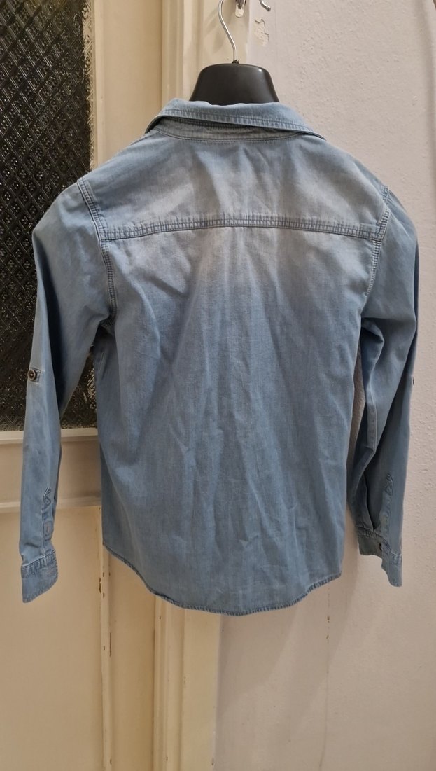 Düğmeli Uzun Kollu ince kot 8.9 yaş  Gömlek - Görsel 2