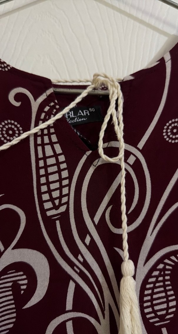 Bordo Nakışlı Uzun Bohem Elbise - Görsel 2