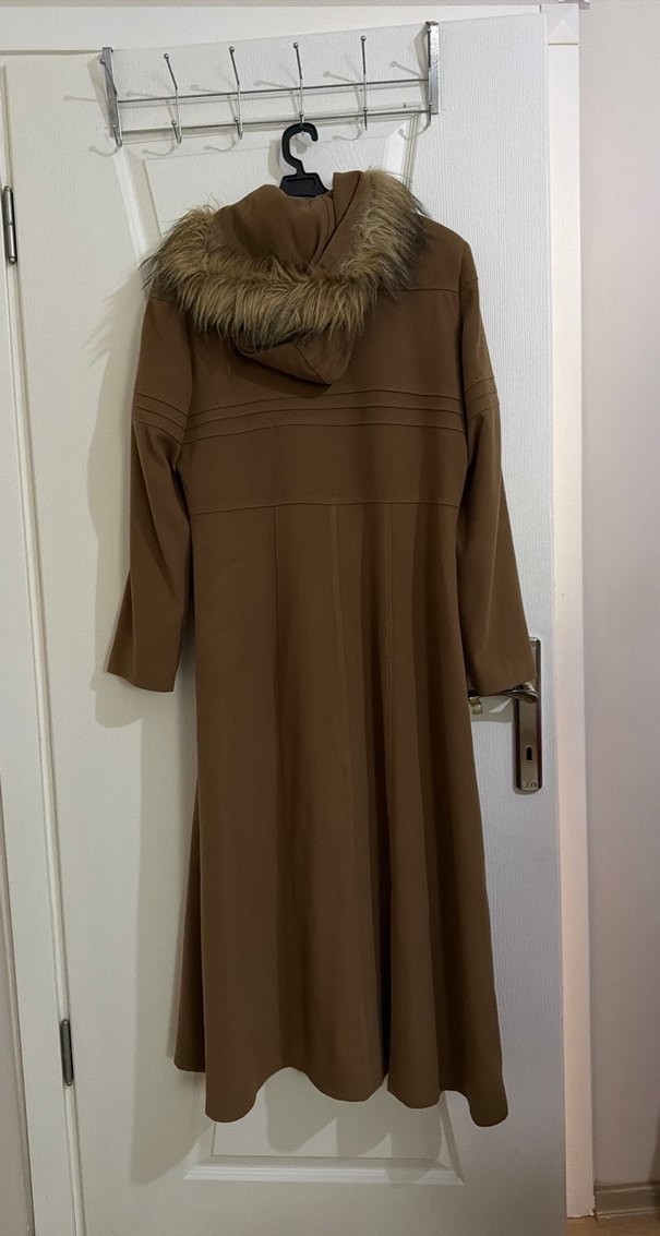 Kürklü Bej Uzun Kadın Kaban - Görsel 3