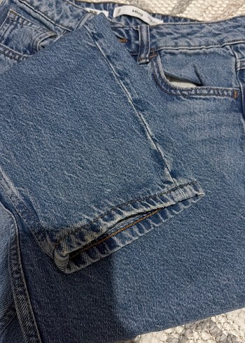Düğmeli Mavi Midi Denim Kadın Jean - Görsel 2