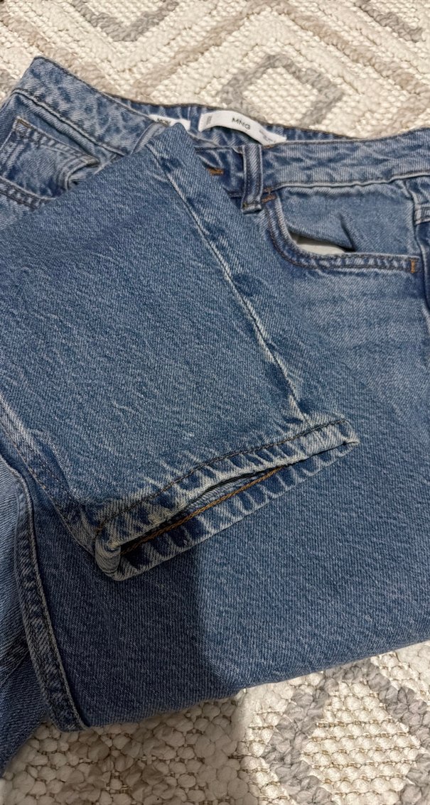 Düğmeli Mavi Midi Denim Kadın Jean - Görsel 2
