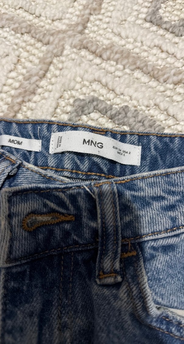 Düğmeli Mavi Midi Denim Kadın Jean - Görsel 3
