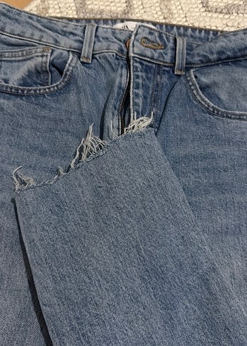 Düğmeli Mavi Kadın Denim Pantolon - Görsel 2