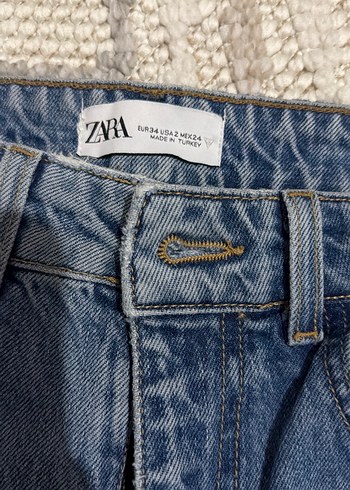 Düğmeli Mavi Kadın Denim Pantolon - Görsel 3