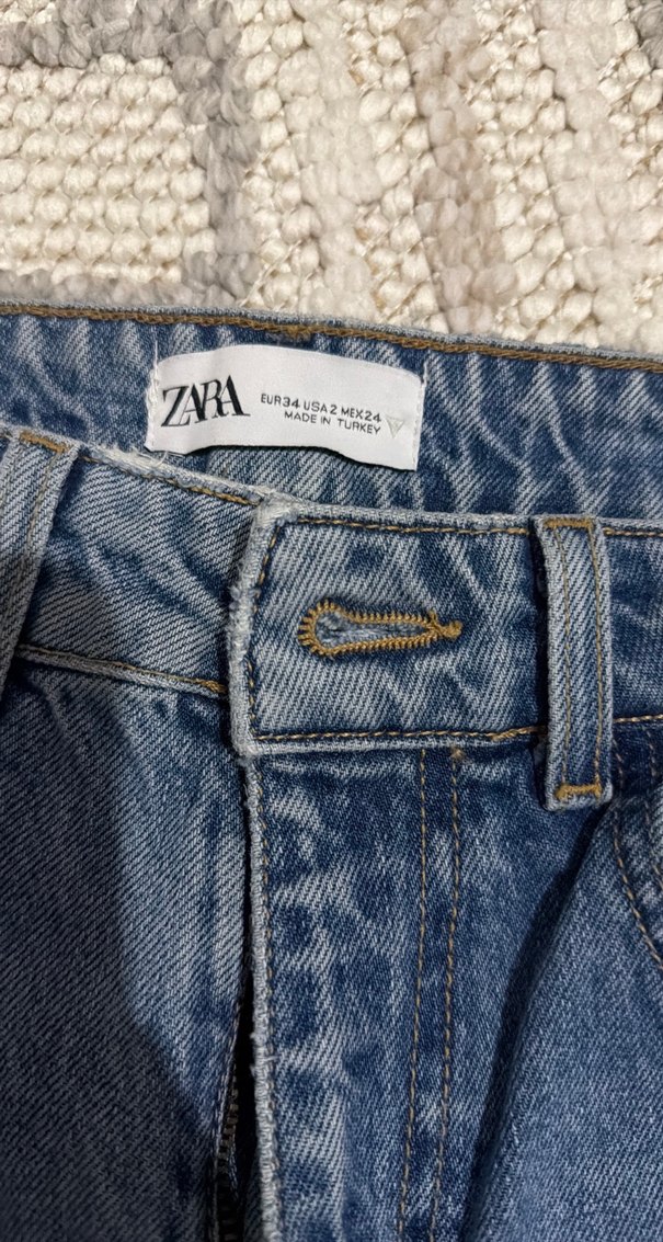 Düğmeli Mavi Kadın Denim Pantolon - Görsel 3