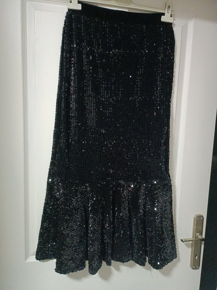 Parlak İşlemeli Siyah Uzun Etek - Görsel 2