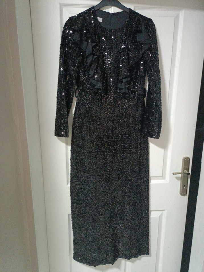 Siyah Payetli Uzun Kollu Abiye Elbise - Görsel 2