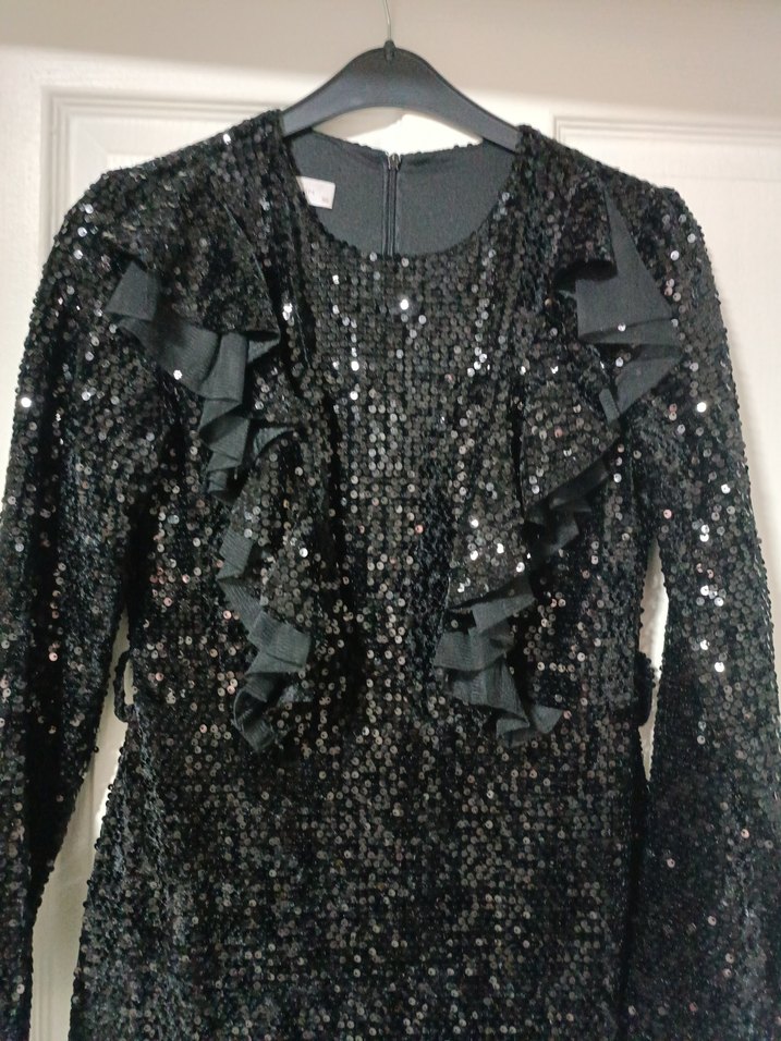 Siyah Payetli Uzun Kollu Abiye Elbise - Görsel 3