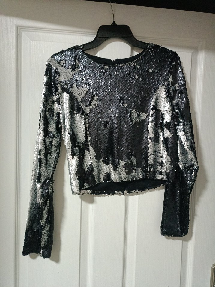 Kadın Gri Payetli Uzun Kollu  Bluz - Görsel 3