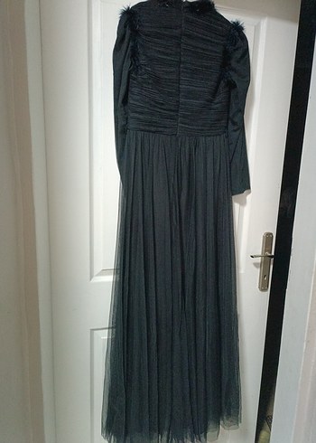 Uzun Siyah Pileli Gotik Kadın Abiye Elbise - Görsel 3