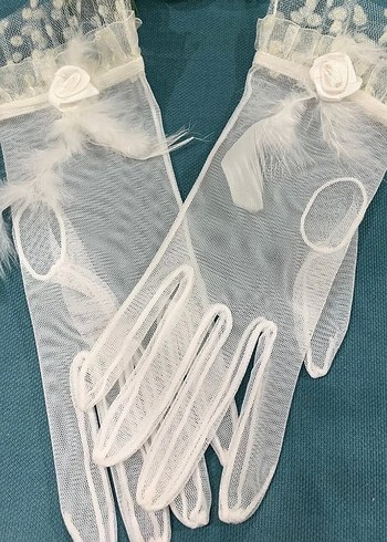 Dantel Detaylı Beyaz Kadın Eldiven - Görsel 2