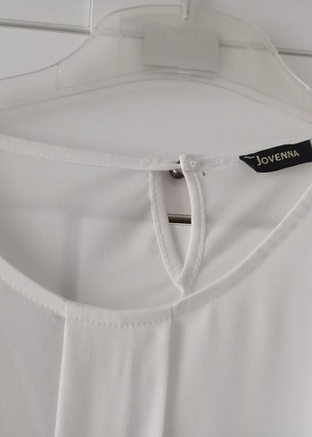 Düğmeli Beyaz Keten Bluz - Görsel 2