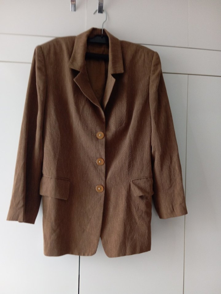 Bej Midi Hamile Keten Ceket Düğmeli - Görsel 2